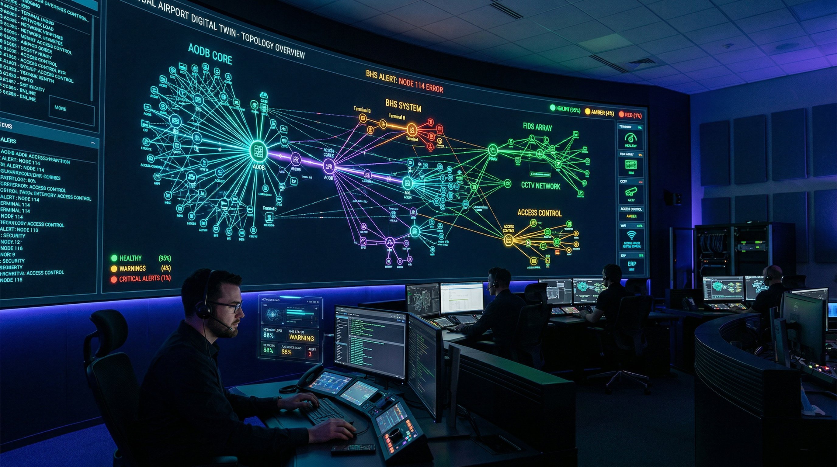 Airport digital twin displayed in a network operations centre